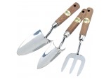 Stainless Steel Hand Fork and Trowels Set with Ash Handles (3 Piece)